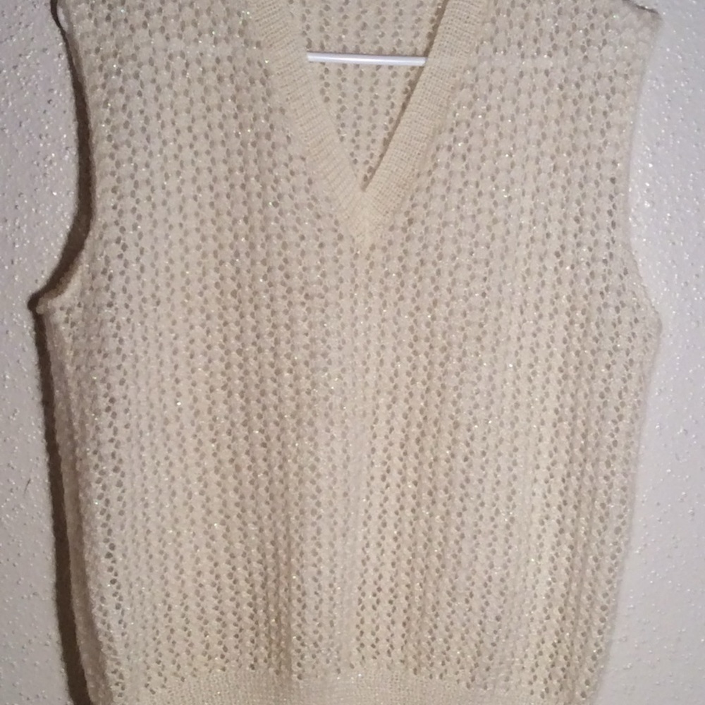 NEW Unisex Cream Handmade Knitted Mohair V-neck Vest - size M